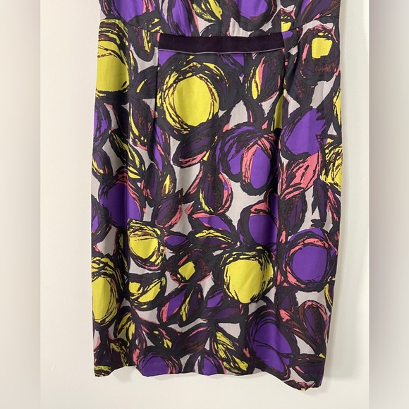 Boden Womens Dress Size 8R Purple and Green Abstract Silk Blend Knee Length - Picture 5 of 14